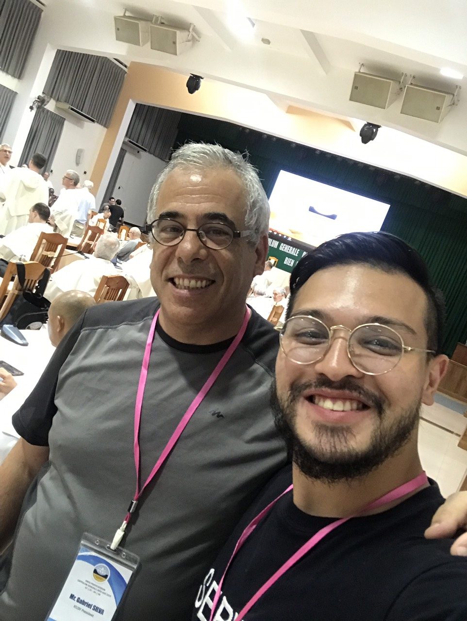 Selfie of Benz Rodil with lay delegate Gabriel Silva in the General Chapter assembly hall